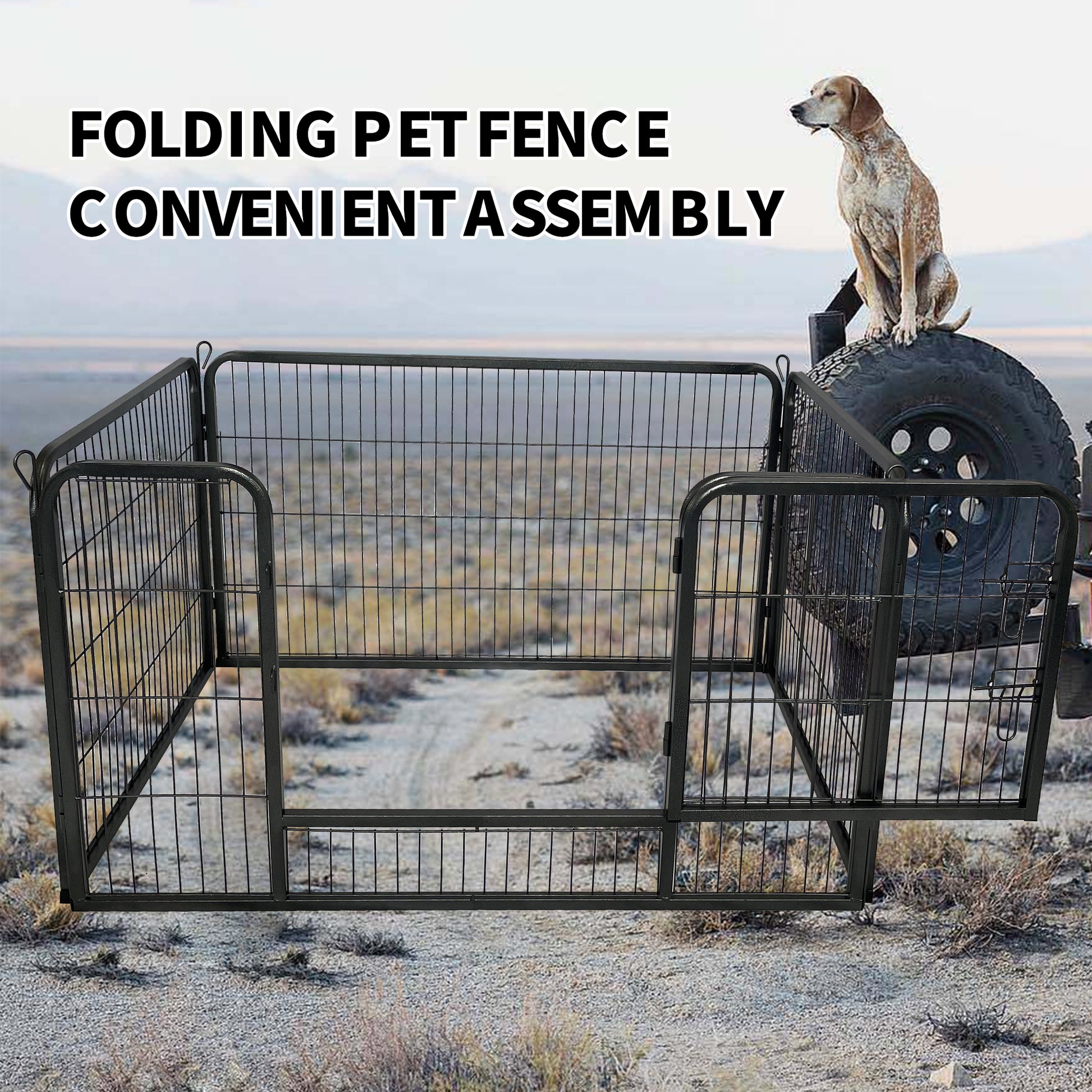 Dog Playpen Designed For Camping, Yard28" Height For Medium Small Dogs, 4Panels Antique Gray Steel