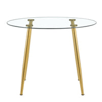 A Glass Tabletop With A Diameter Of 40 Inches And A Modern Minimalist Circular Dining Table With Gold Plated Metal Legs. 40 '* 40' * 30 ' Dt 1164 Golden Metal