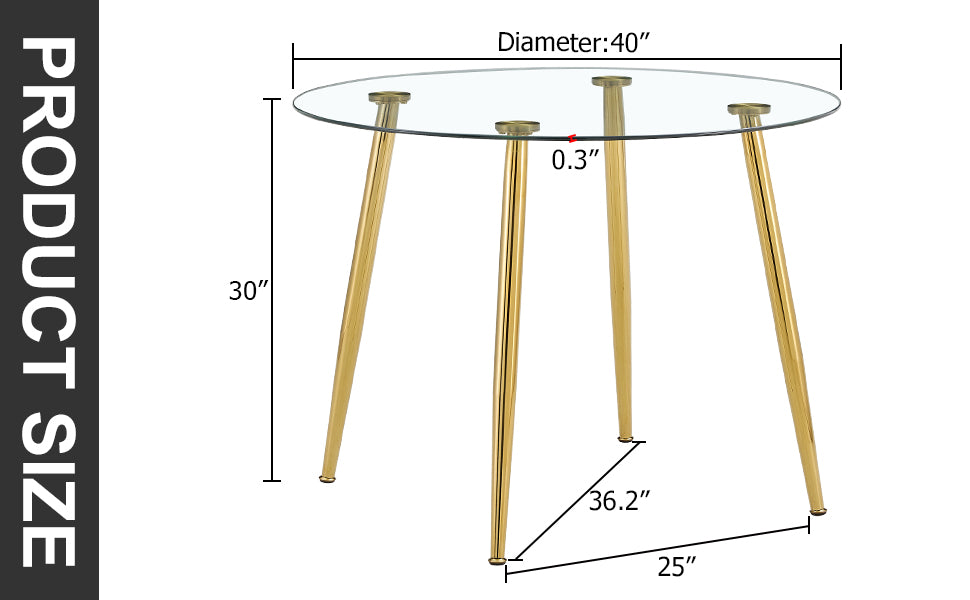 A Glass Tabletop With A Diameter Of 40 Inches And A Modern Minimalist Circular Dining Table With Gold Plated Metal Legs. 40 '* 40' * 30 ' Dt 1164 Golden Metal