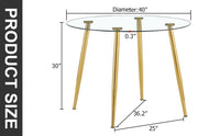 A Glass Tabletop With A Diameter Of 40 Inches And A Modern Minimalist Circular Dining Table With Gold Plated Metal Legs. 40 '* 40' * 30 ' Dt 1164 Golden Metal