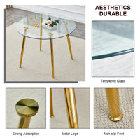 A Glass Tabletop With A Diameter Of 40 Inches And A Modern Minimalist Circular Dining Table With Gold Plated Metal Legs. 40 '* 40' * 30 ' Dt 1164 Golden Metal