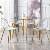 A Glass Tabletop With A Diameter Of 40 Inches And A Modern Minimalist Circular Dining Table With Gold Plated Metal Legs. 40 '* 40' * 30 ' Dt 1164 Golden Metal