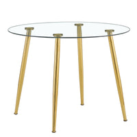 A Glass Tabletop With A Diameter Of 40 Inches And A Modern Minimalist Circular Dining Table With Gold Plated Metal Legs. 40 '* 40' * 30 ' Dt 1164 Golden Metal