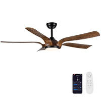 Smart 56" Integrated Led Ceiling Fan With Antique Brown Blades In Matte Black Fan Body Finish Antique Brown Abs