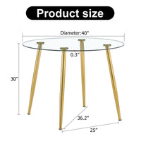 A Glass Tabletop With A Diameter Of 40 Inches And A Modern Minimalist Circular Dining Table With Gold Plated Metal Legs. 40 '* 40' * 30 ' Dt 1164 Golden Metal