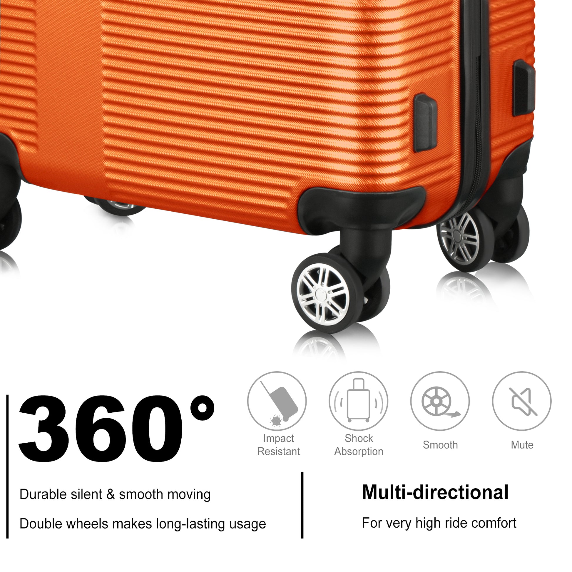 3 Piece Luggage With Tsa Lock Abs, Durable Luggage Set, Lightweight Suitcase With Hooks, Spinner Wheels Cross Stripe Luggage Sets 20In 24In 28In Orange Abs