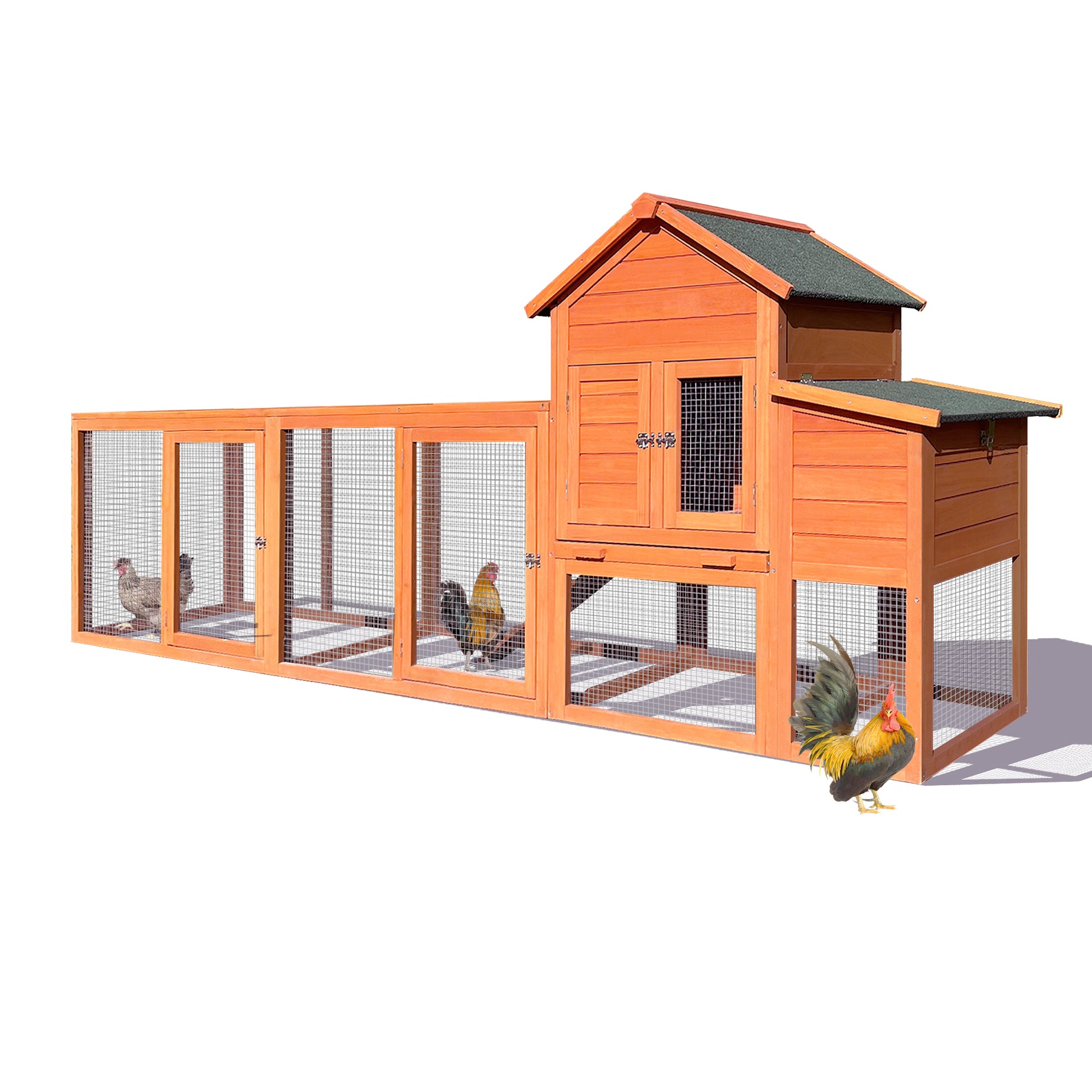 122 Large Wooden Chicken Coop, Hen House With Nest Box ,Wire Fence Poultry Cage Natural Wood