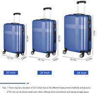 3 Piece Luggage With Tsa Lock Abs, Durable Luggage Set, Lightweight Suitcase With Hooks, Spinner Wheels Cross Stripe Luggage Sets 20In 24In 28In Blue Abs