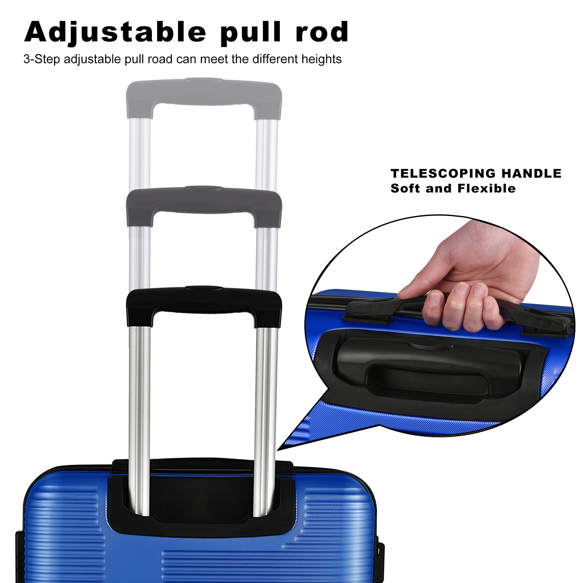 3 Piece Luggage With Tsa Lock Abs, Durable Luggage Set, Lightweight Suitcase With Hooks, Spinner Wheels Cross Stripe Luggage Sets 20In 24In 28In Blue Abs