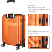 3 Piece Luggage With Tsa Lock Abs, Durable Luggage Set, Lightweight Suitcase With Hooks, Spinner Wheels Cross Stripe Luggage Sets 20In 24In 28In Orange Abs