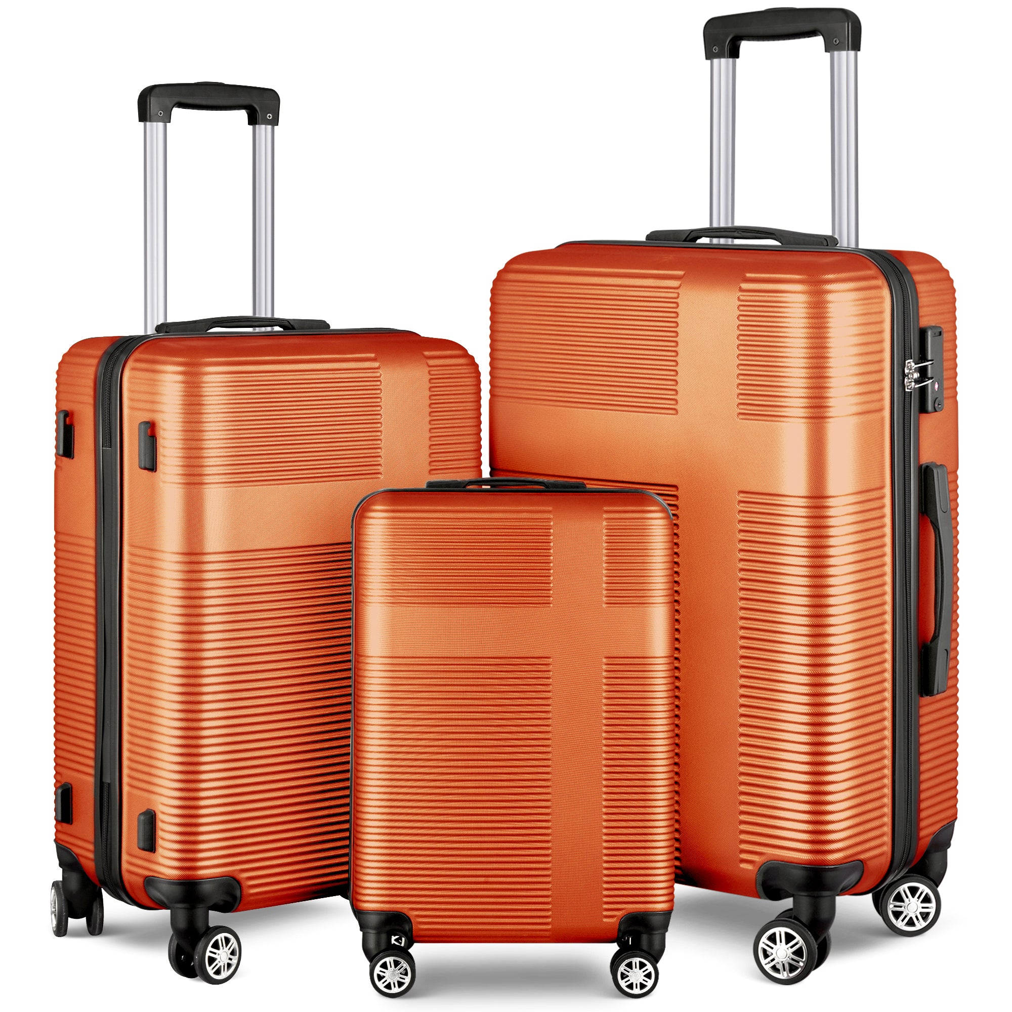 3 Piece Luggage With Tsa Lock Abs, Durable Luggage Set, Lightweight Suitcase With Hooks, Spinner Wheels Cross Stripe Luggage Sets 20In 24In 28In Orange Abs