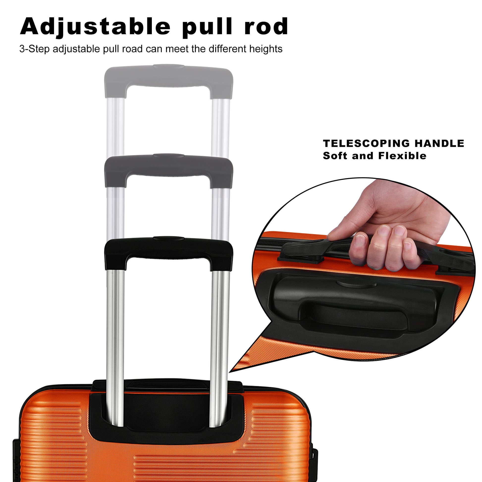 3 Piece Luggage With Tsa Lock Abs, Durable Luggage Set, Lightweight Suitcase With Hooks, Spinner Wheels Cross Stripe Luggage Sets 20In 24In 28In Orange Abs