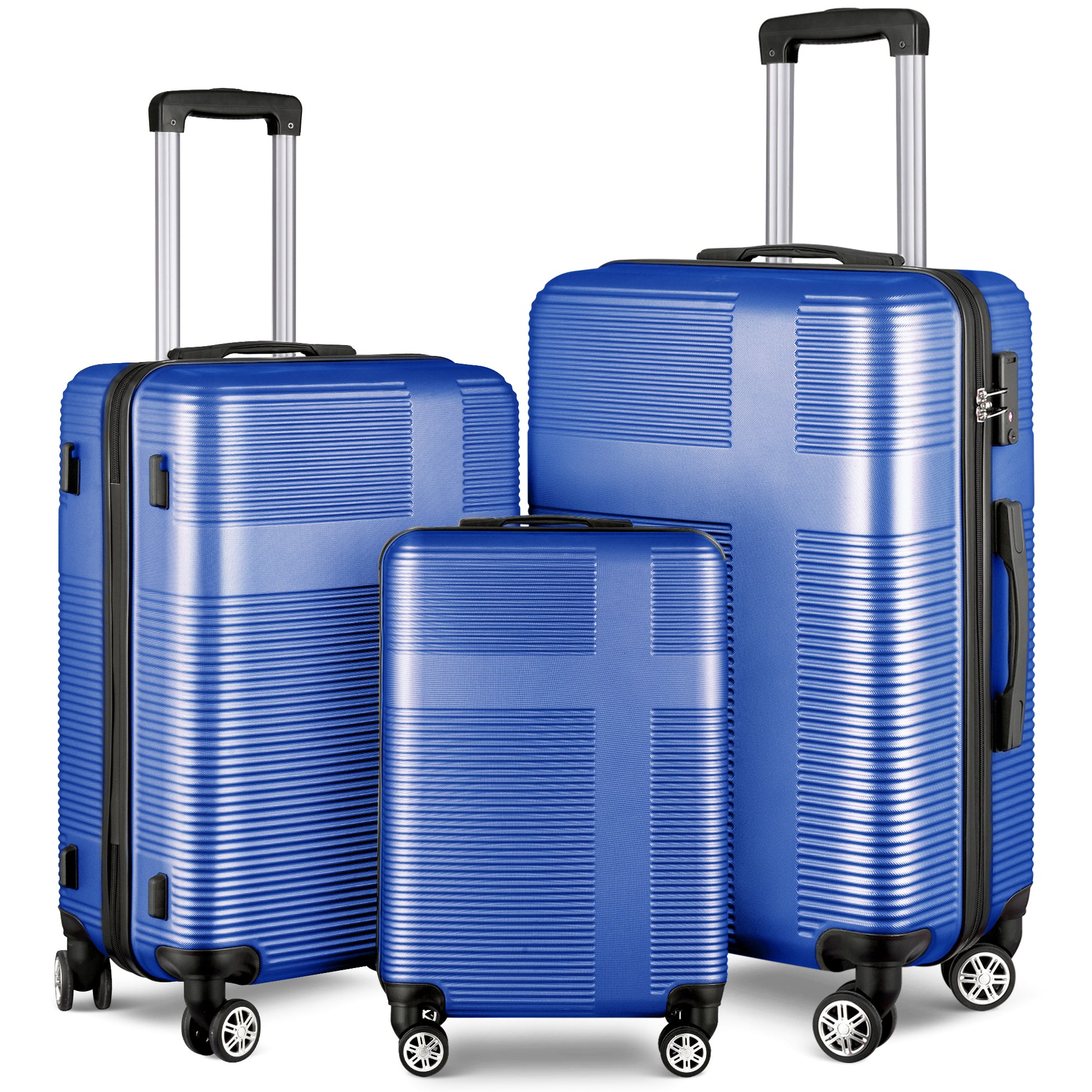 3 Piece Luggage With Tsa Lock Abs, Durable Luggage Set, Lightweight Suitcase With Hooks, Spinner Wheels Cross Stripe Luggage Sets 20In 24In 28In Blue Abs