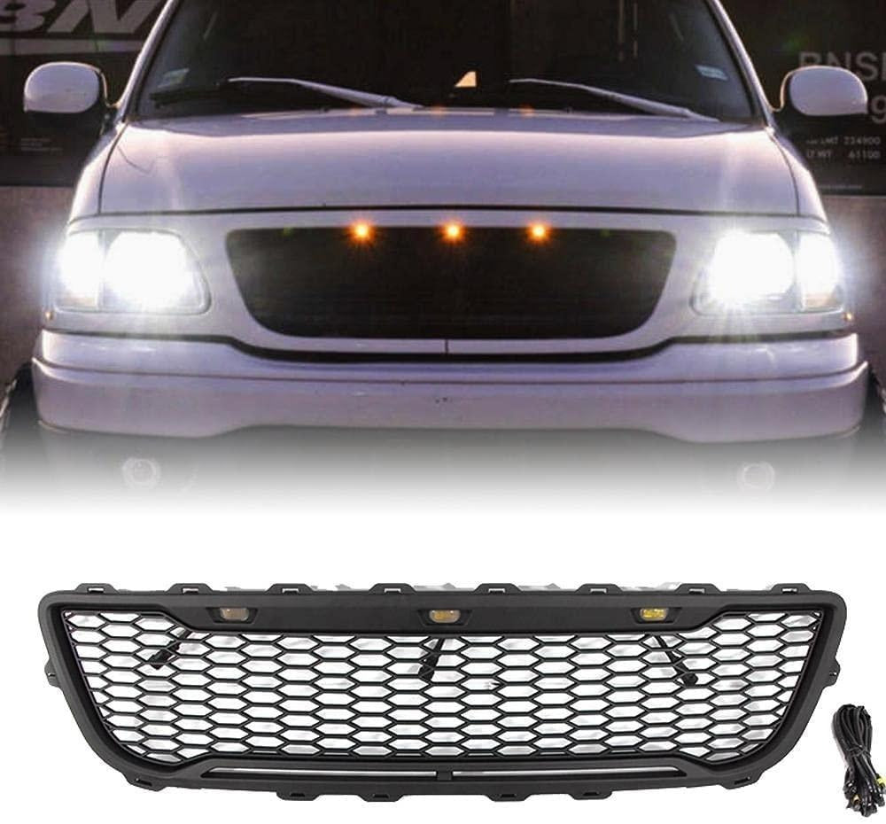 Front Grill For 1999 2000 2001 2002 2003 F150 Raptor Grill W Led Lights & Letters Matte Black Matt Black Abs Abs