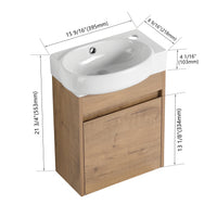 Soft Close Doors Bathroom Vanity With Sink,16 Inch For Small Bathroom Imitative Oak 1 Bathroom Wall Mounted Modern Plywood