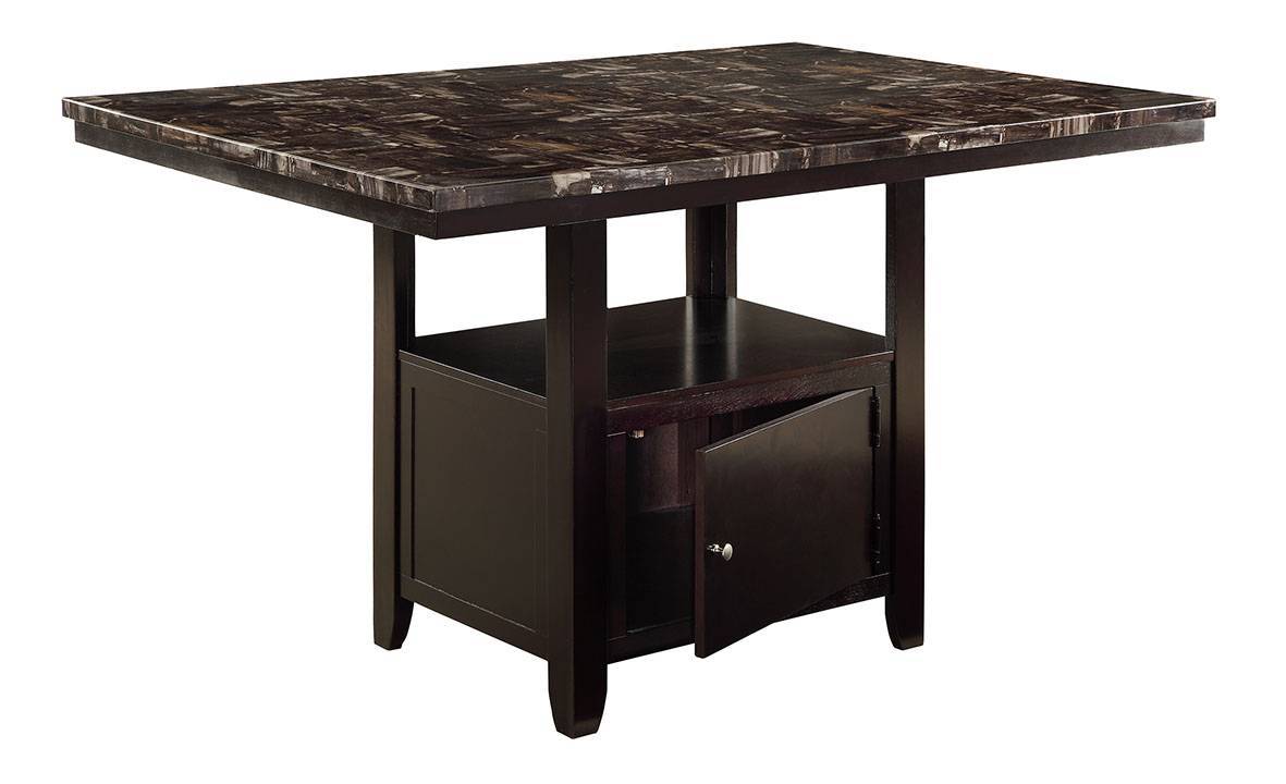 Dining Room Furniture 6Pc Counter Height Dining Set Dining Table W Storage 4X High Chairs 1X Bench Silver Faux Leather Tufted Seats Faux Marble Table Top Silver Seats 6 Espresso Dining Room 60 Inches Bench Seating Classic,Contemporary,Transitional Birch