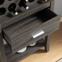 Wine Bar Cabinet, Kitchen Storage Cabinet With Drawer And Open Shelves, Distressed Grey Grey Particle Board