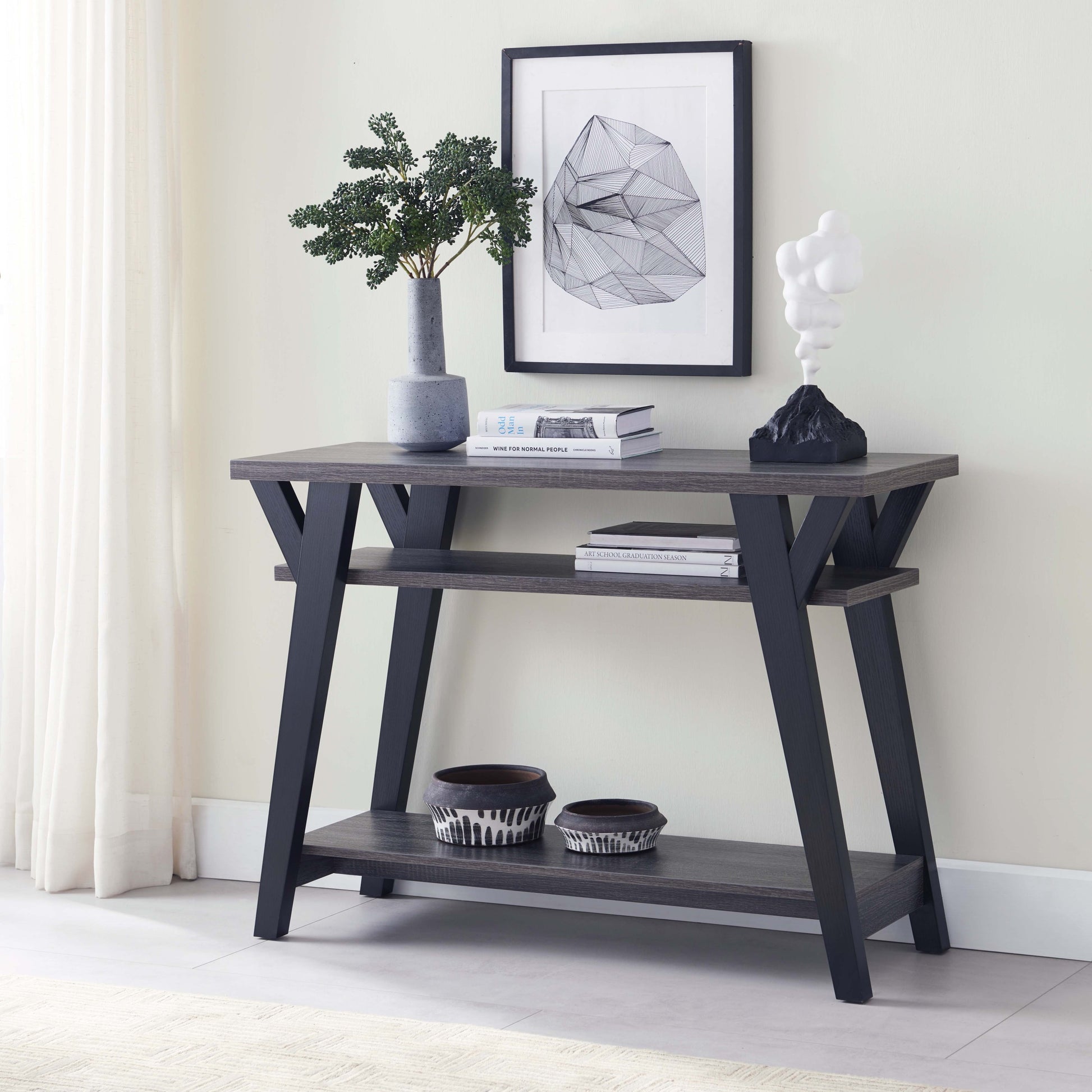 ID USA 202689 Console Distressed Grey & Black grey-particle board
