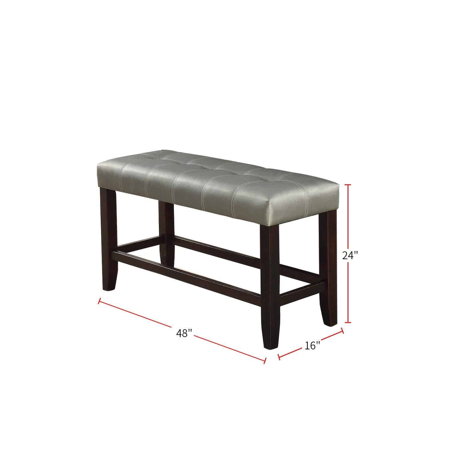 Dining Room Furniture 6Pc Counter Height Dining Set Dining Table W Storage 4X High Chairs 1X Bench Silver Faux Leather Tufted Seats Faux Marble Table Top Silver Seats 6 Espresso Dining Room 60 Inches Bench Seating Classic,Contemporary,Transitional Birch