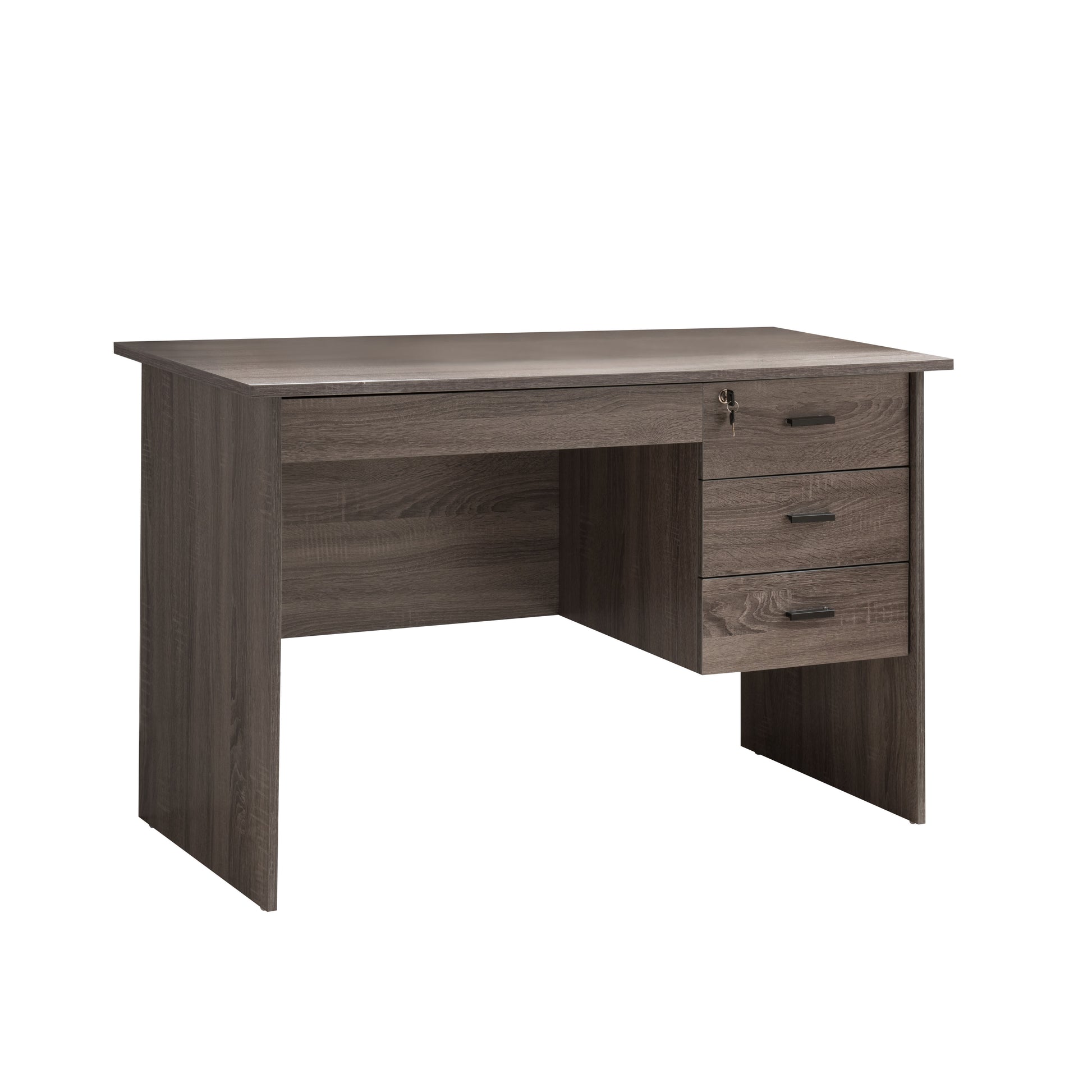 Executive Office Desk, Lockable 3 Drawer Home Office Desk, Distressed Grey Grey Particle Board