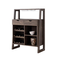 Wine Display Cabinet, Wine Rack With Multi Storage &Three Wine Bottle Compartments In Walnut Oak Grey Particle Board