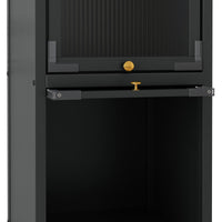 Modern Three Tier Glass Door Cabinet With Featuring Four Tier Storage, For Entryway Living Room Bathroom Dining Room,Matte Gray Matte Gray Metal