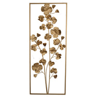 30" X 12" Metal Tree Wall Decor, Vertical Rectangular Flower Wall Accent, Gold Gold Iron