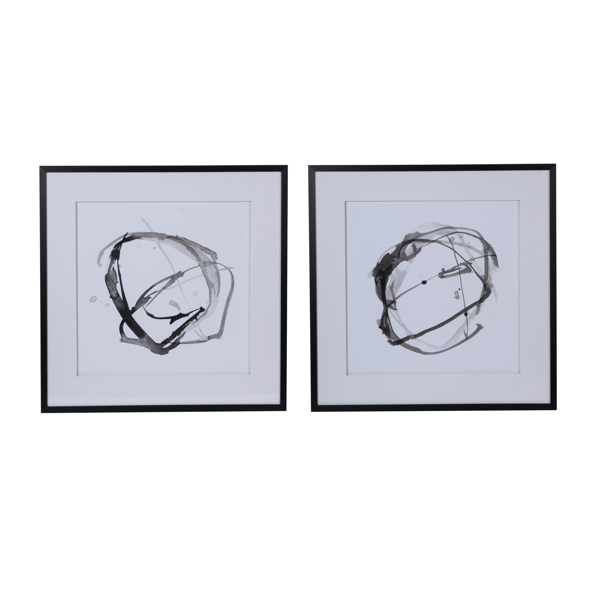 Set Of 2 Modern Abstract Wall Art, Square Framed Wall Art, 31.5" X 31.5" Black Plastic