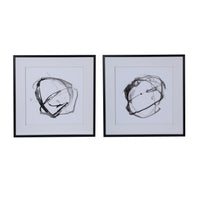 Set Of 2 Modern Abstract Wall Art, Square Framed Wall Art, 31.5" X 31.5" Black Plastic