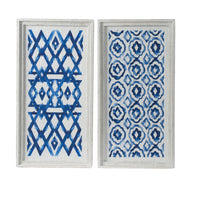 Set Of 2 Blue And White Hanging Sculptures, Modern Wall Art Decor, 12.5" X 24.5" White Blue Wood