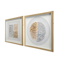 Set Of 2 Shadow Box Wall Decor, Wall Decor Accent, 19.5" X 19.5" White Stone