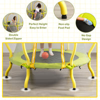 4Ft Trampoline For Kids 48" Indoor Mini Toddler Trampoline With Enclosure, Basketball Hoop And Ball Included, Arc Designed And Full Surrounded For Extra Protection Light Yellow Metal