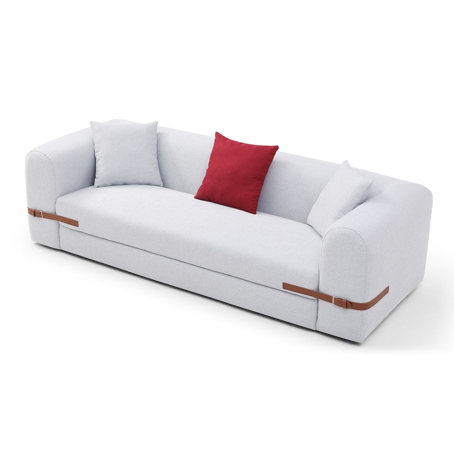 Modern Sofa Couch Contrast Color Saddle Leather Belt Design 3 Seat Sofa For Living Room Bedroom, Apartment, Grey Grey Fabric