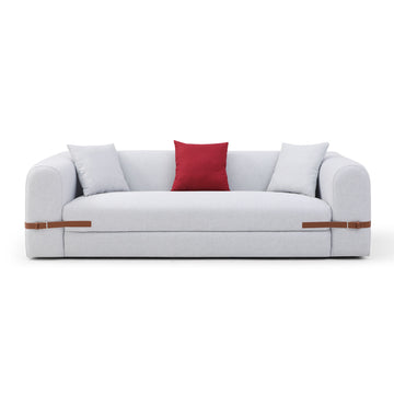 Modern Sofa Couch Contrast Color Saddle Leather Belt Design 3 Seat Sofa For Living Room Bedroom, Apartment, Grey Grey Fabric