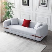 Modern Sofa Couch Contrast Color Saddle Leather Belt Design 3 Seat Sofa For Living Room Bedroom, Apartment, Grey Grey Fabric