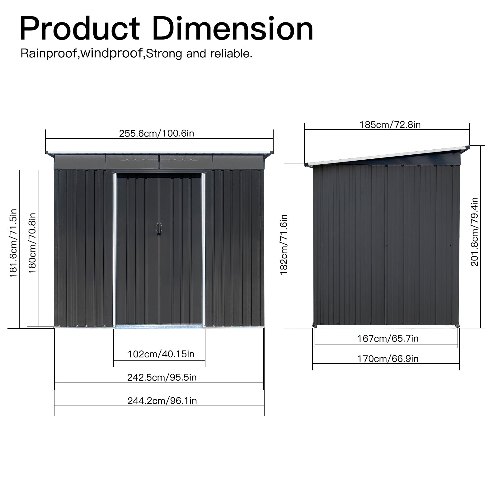 Metal Garden Sheds 6Ftx8Ft Outdoor Acrylic Total Black Iron Plastic