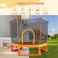 6Ft Toddlers Trampoline With Safety Enclosure Net And Ocean Balls, Fully Protected Indoor Trampoline And Ball Pit Balls For Kids, Easy Assembly Lotus Shape For Spaciousness Orange Metal