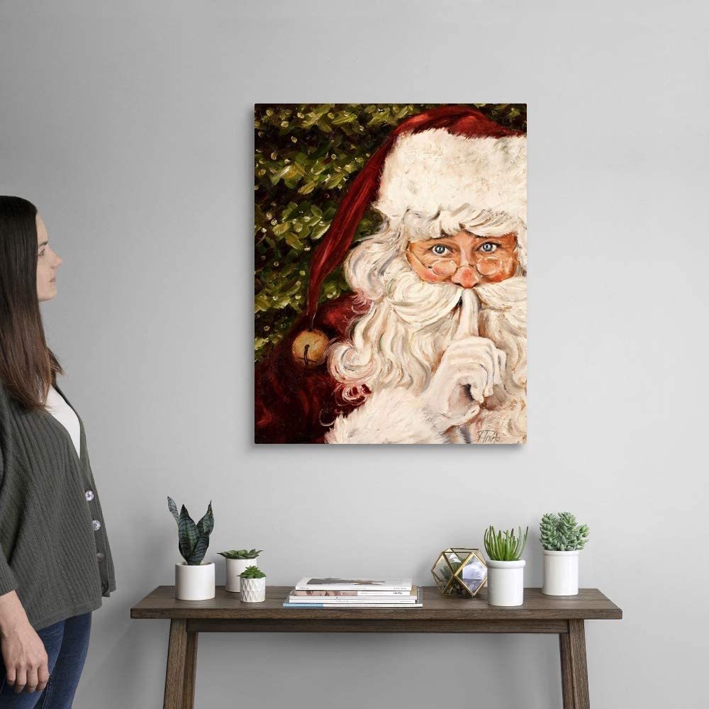 Framed Canvas Wall Art Decor Painting For Chrismas, Santa Claus Be Quiet Gift Painting For Chrismas Gift, Decoration For Chrismas Eve Office Living Room, Bedroom Decor 3248In Thickness 1.5Inch Rectangle Framed Multicolor Christmas Oversized 41In Canvas