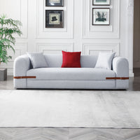 Modern Sofa Couch Contrast Color Saddle Leather Belt Design 3 Seat Sofa For Living Room Bedroom, Apartment, Grey Grey Fabric