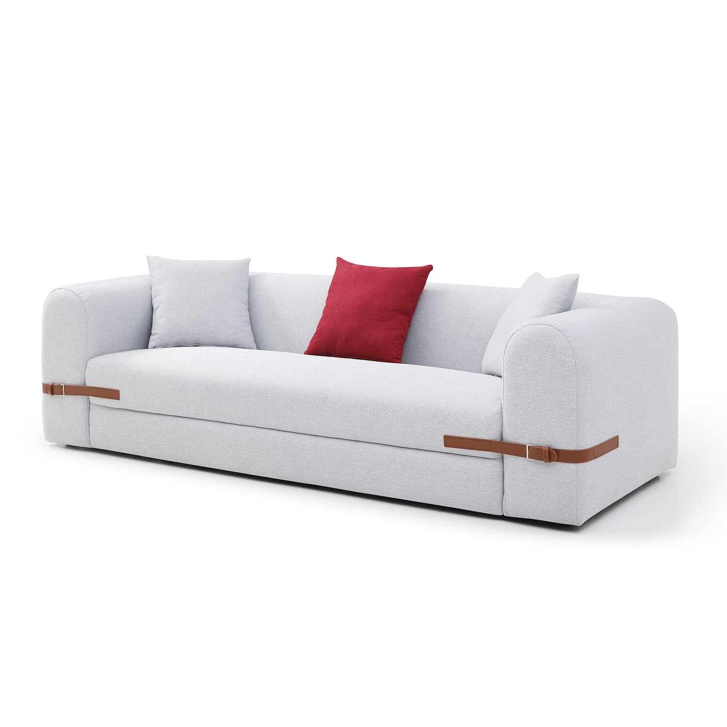 Modern Sofa Couch Contrast Color Saddle Leather Belt Design 3 Seat Sofa For Living Room Bedroom, Apartment, Grey Grey Fabric