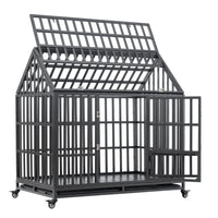 Heavy Duty Dog Cage Pet Crate With Roof & Window On Roof Black Carbon Steel
