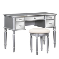 43" Dressing Table Set With Mirrored Drawers And Stool, Tri Fold Mirror, Makeup Vanity Set For Bedroom, Silver Silver Solid Wood Mdf