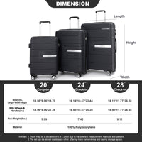 Hardshell Suitcase Double Spinner Wheels Pp Luggage Sets Lightweight Durable Suitcase With Tsa Lock,3 Piece Set 20 24 28 Black Black Polypropylene