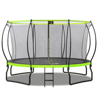 14Ft Trampoline For Kids With Upgraded Arc Composite Pole And Safety Enclosure Net, Ladder And 8 Wind Stakes, Round Outdoor Recreational Playset Balanced Physical Training Trampoline Green Metal