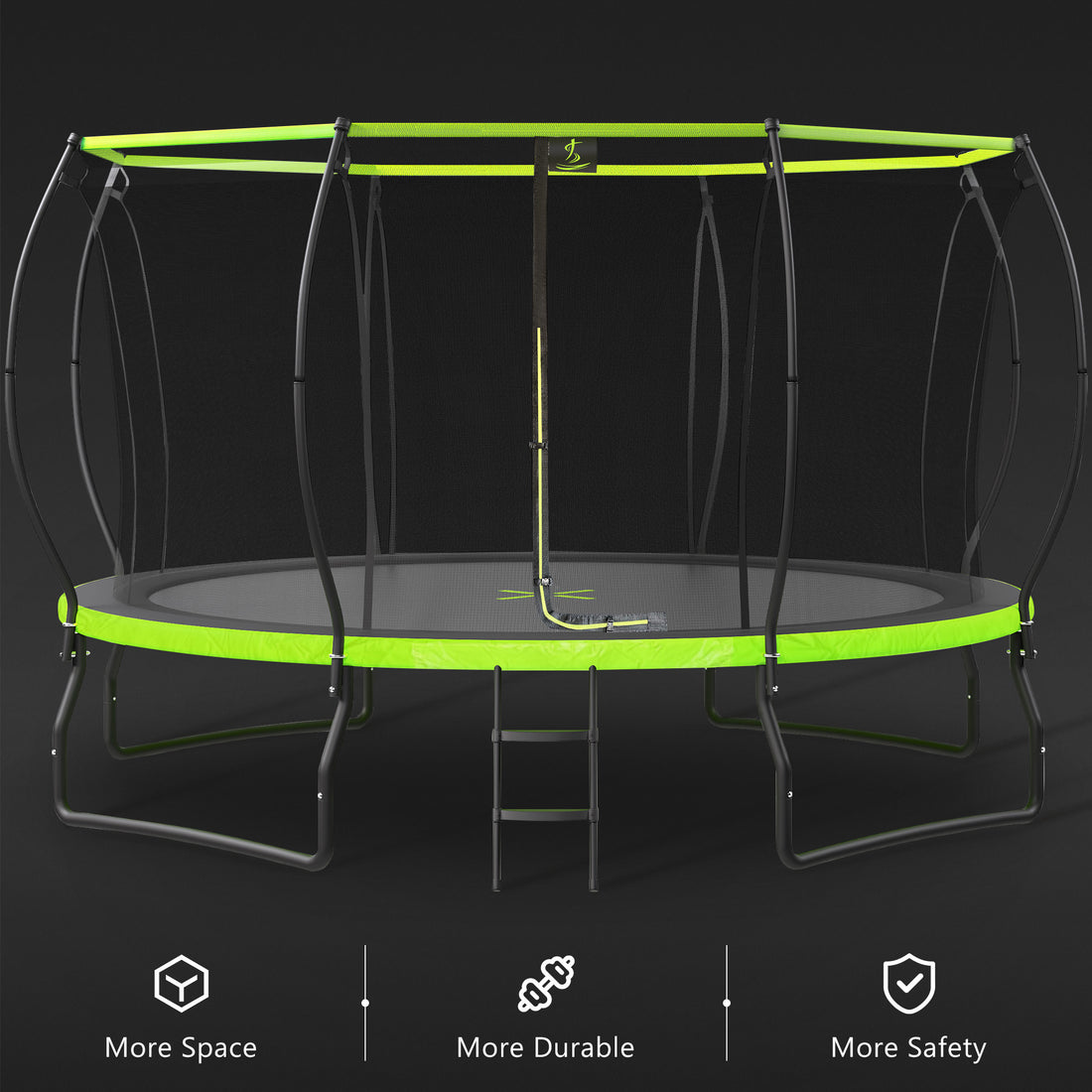 14Ft Trampoline For Kids With Upgraded Arc Composite Pole And Safety Enclosure Net, Ladder And 8 Wind Stakes, Round Outdoor Recreational Playset Balanced Physical Training Trampoline Green Metal