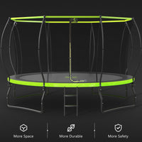 14Ft Trampoline For Kids With Upgraded Arc Composite Pole And Safety Enclosure Net, Ladder And 8 Wind Stakes, Round Outdoor Recreational Playset Balanced Physical Training Trampoline Green Metal