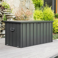 100 Gallon Outdoor Storage Deck Box Waterproof, Large Patio Storage Bin For Outside Cushions, Throw Pillows, Garden Tools, Lockable Dark Gray Dark Gray Steel