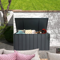 100 Gallon Outdoor Storage Deck Box Waterproof, Large Patio Storage Bin For Outside Cushions, Throw Pillows, Garden Tools, Lockable Dark Gray Dark Gray Steel