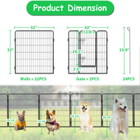 Dog Pens Outdoor 32" Height Foldable24 Panels Heavy Duty Metal Portable Dog Playpen Indoor Anti Rust Exercise Dog Fence With Doors For Large Medium Small Pets Play Pen For Rv Camping Yard Black