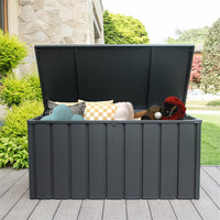 120 Gallon Outdoor Storage Deck Box Waterproof, Large Patio Storage Bin For Outside Cushions, Throw Pillows, Garden Tools, Lockable Dark Gray Dark Gray Steel